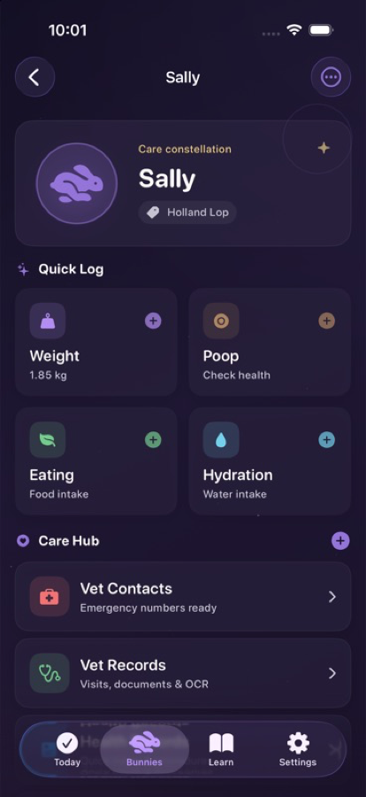 MoonBun rabbit household list screen